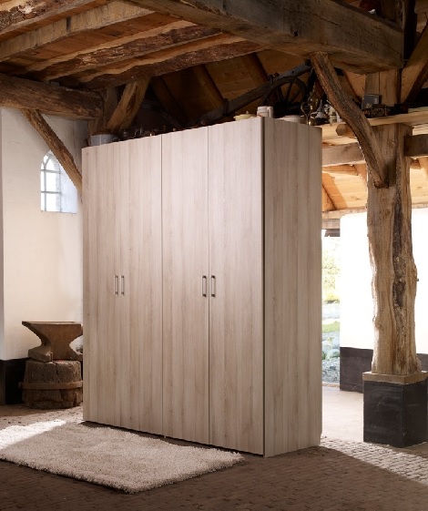 VROOMSHOOP STOKADO kast met draaideuren. Kleur Eiken - 60 grijs eiken Maat: 200 cm breed